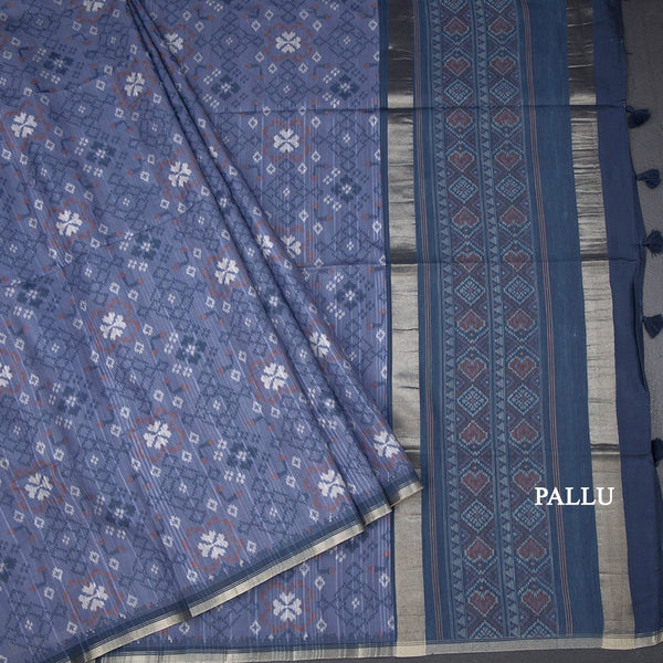Semi Raw Silk Blue Printed Saree 02