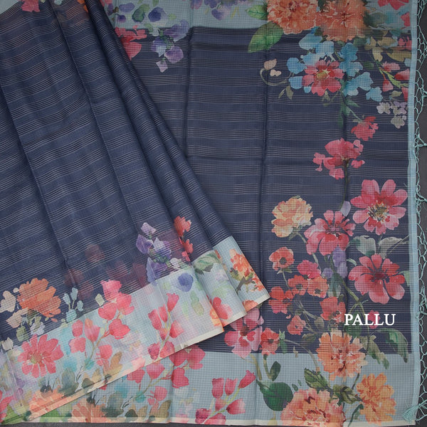 Kota Dark Blue Floral Printed Saree