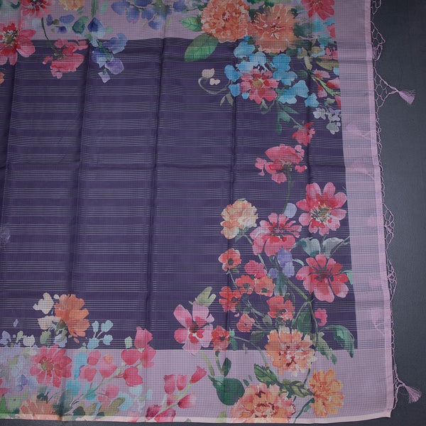 Kota Dark Purple Floral Printed Saree