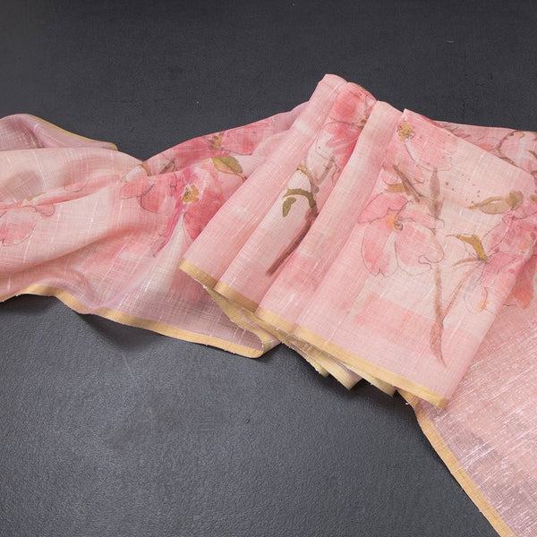 Semi Linen Rose Pink Floral Printed Saree