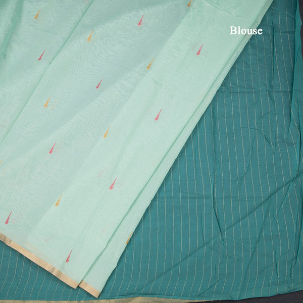 Semi Linen Mint Green Thread Work Saree