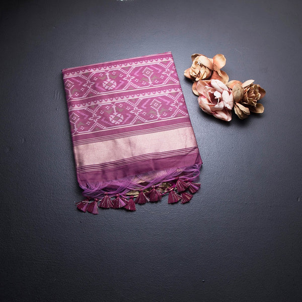 Semi Raw Silk Magenta Pink Printed Saree