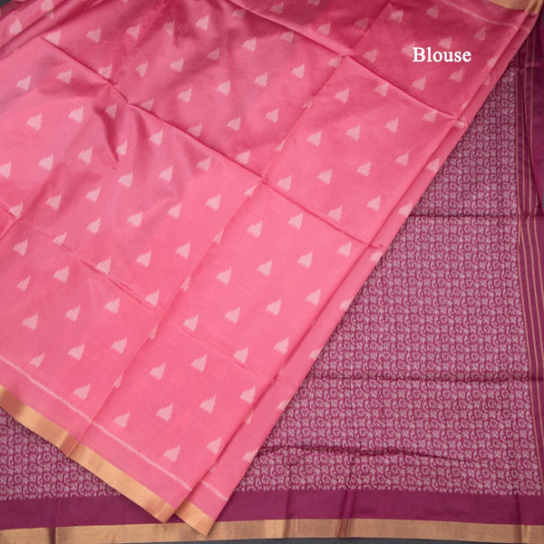 Semi Raw Silk Rose Pink Printed Saree 02