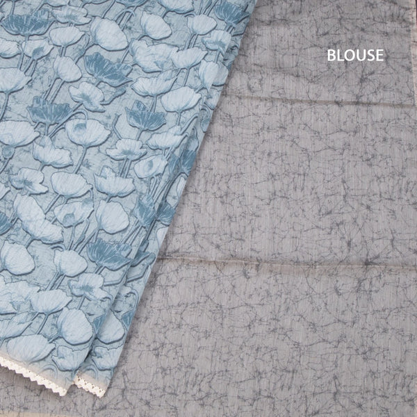 Semi Linen Sage Green Printed Saree And Thread Pallu