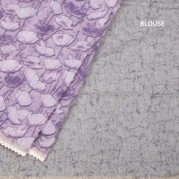 Semi Linen Purple Printed Saree And Thread Pallu