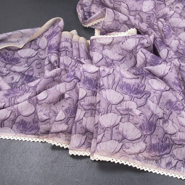 Semi Linen Purple Printed Saree And Thread Pallu
