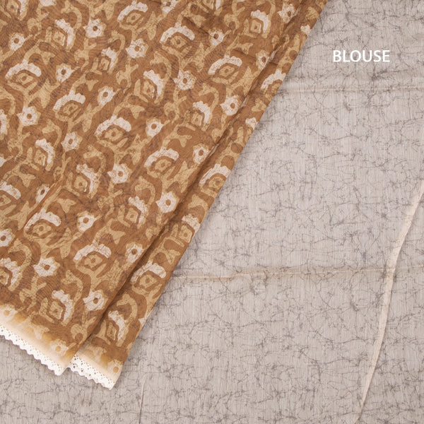 Semi Linen Golden Brown Printed Saree And Thread Pallu