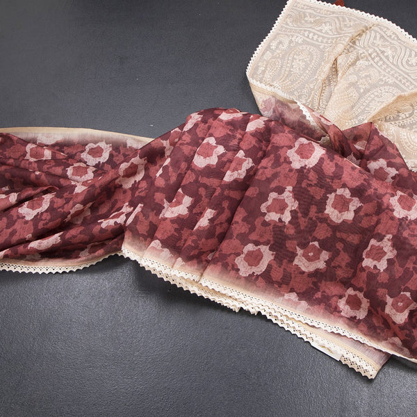 Semi Linen Maroon Printed Saree And Thread Pallu