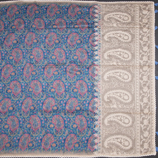 Semi Linen Blue Printed Saree And Thread Pallu