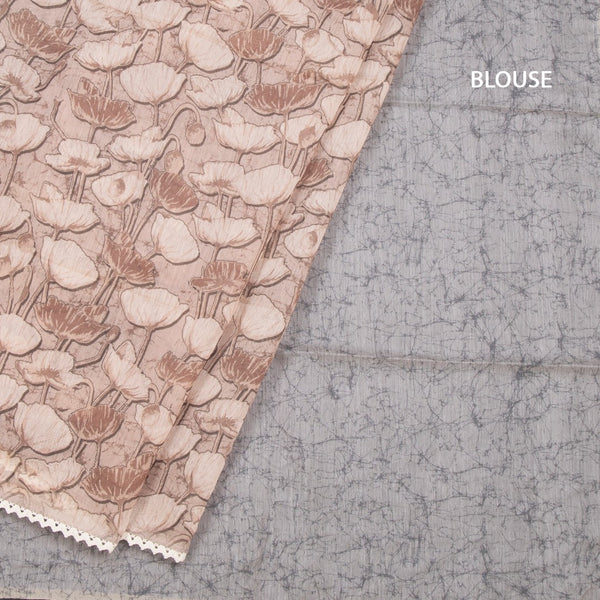 Semi Linen Light Brown Printed Saree And Thread Pallu