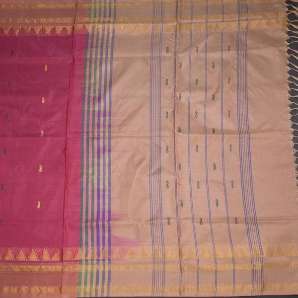Vaazhai Naar Rose Pink Saree With Thread Buttas And Contrast Pallu