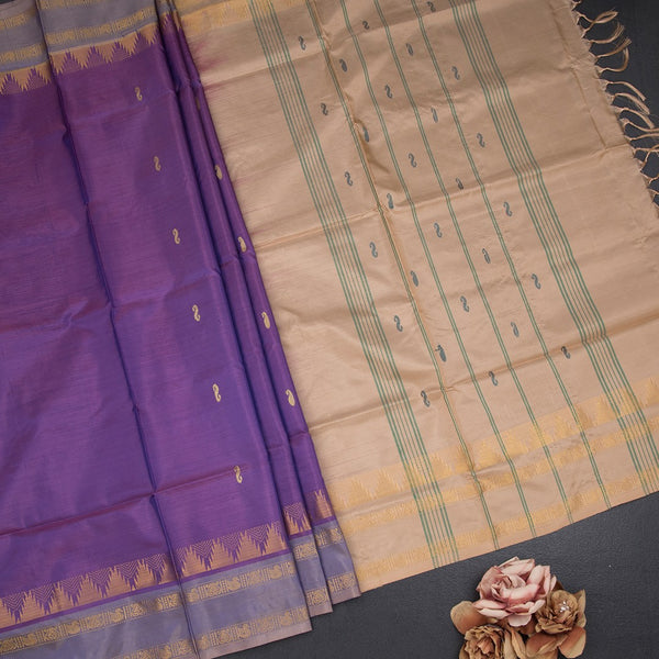 Vaazhai Naar Purple Saree With Thread Buttas And Contrast Pallu 03