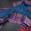 Vaazhai Naar Peacock Blue Saree With Thread Buttas And Contrast Pallu 03