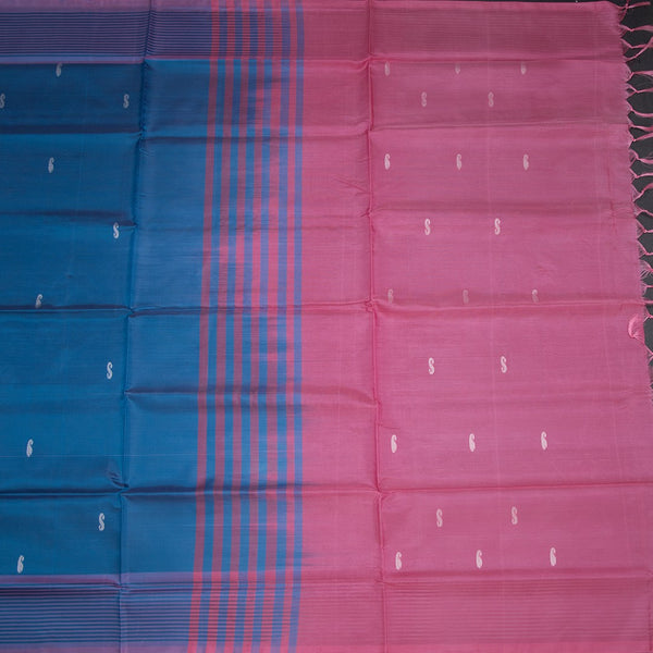 Vaazhai Naar Shot Colour Saree With Thread Buttas And Contrast Pallu 04