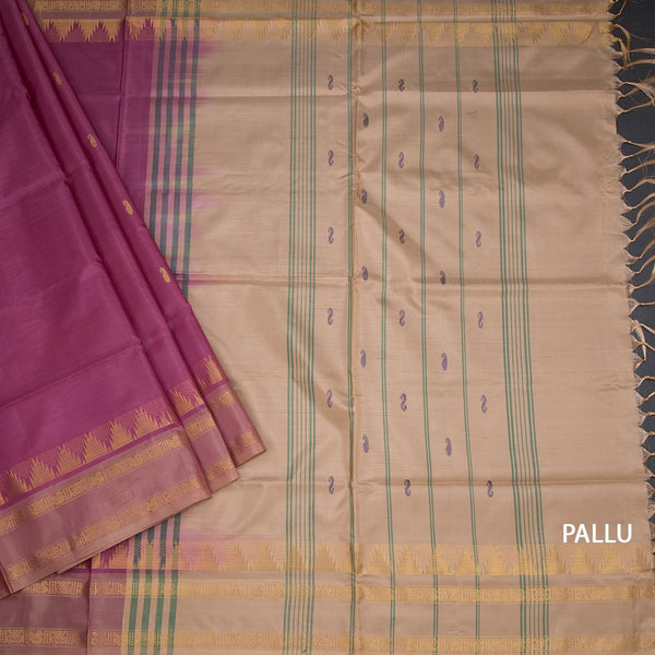 Vaazhai Naar Rose Pink Saree With Thread Buttas And Contrast Pallu 02