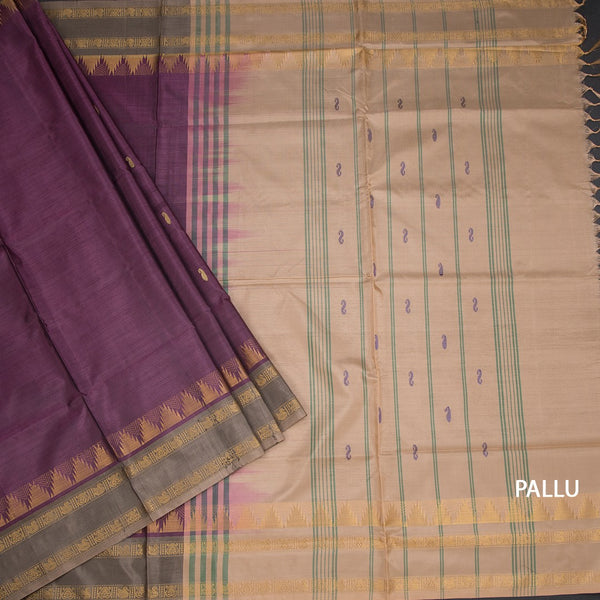 Vaazhai Naar Purple Saree With Thread Buttas And Contrast Pallu 04