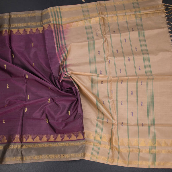 Vaazhai Naar Purple Saree With Thread Buttas And Contrast Pallu 04