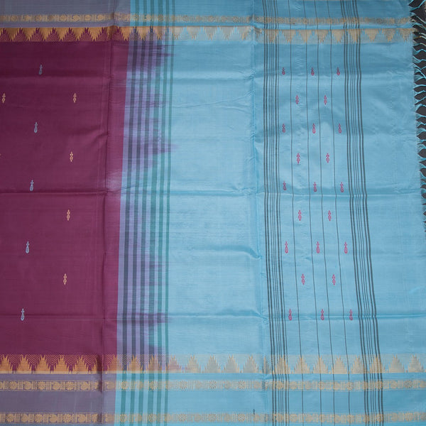 Vaazhai Naar Wine Colour Saree With Thread Buttas And Contrast Pallu