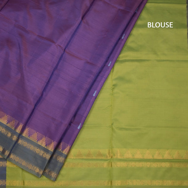 Vaazhai Naar Shot Colour Saree With Thread Buttas And Contrast Pallu 06