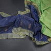 Vaazhai Naar Dark Blue Saree With Thread Buttas And Contrast Pallu