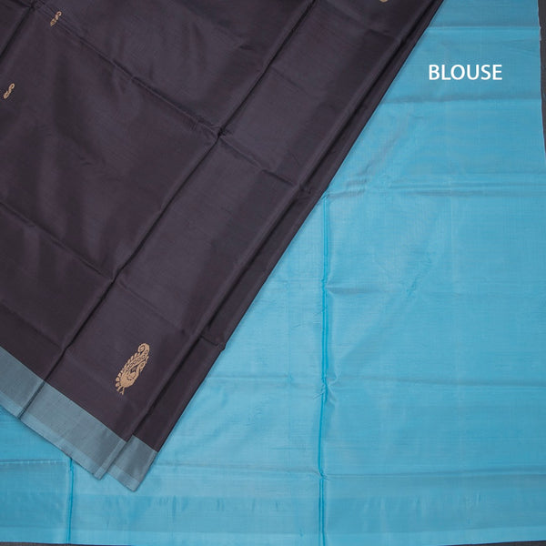 Vaazhai Naar Dark Brown Saree With Thread Buttas And Contrast Pallu