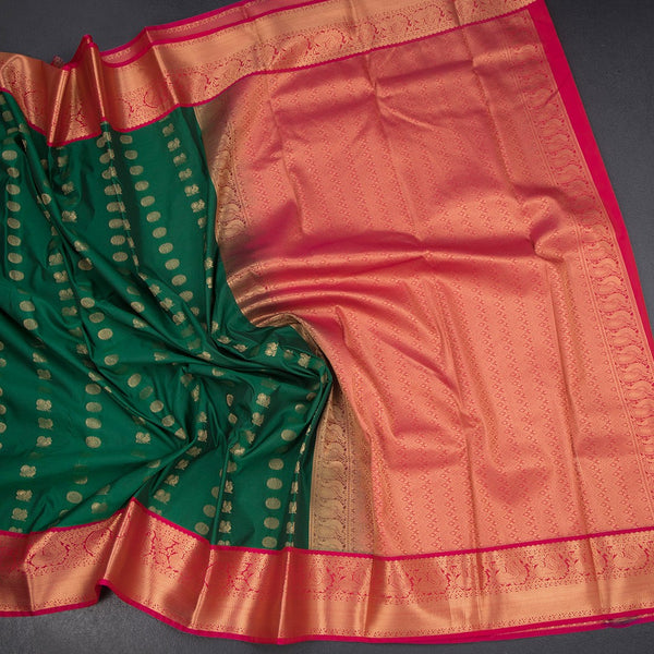 Art Silk Dark Green Zari Worked Saree 03