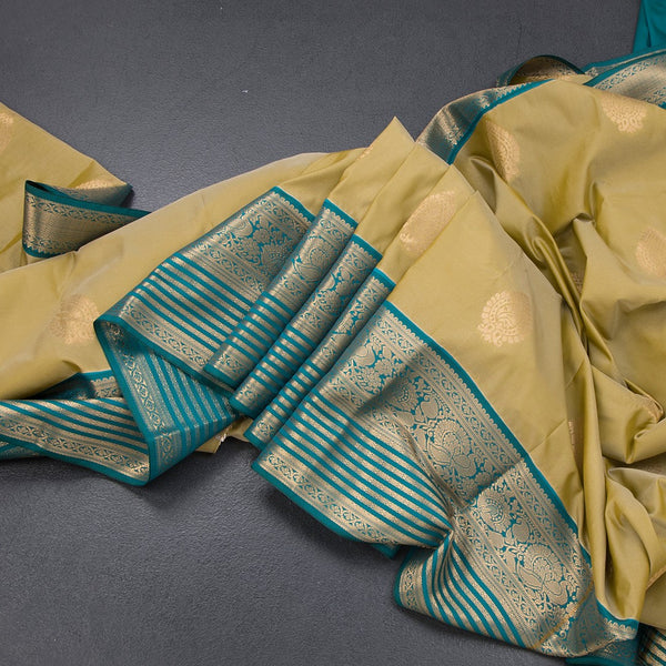 Art Silk Olive Green Zari Worked Saree