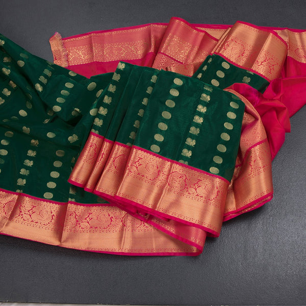 Art Silk Bottle Green Zari Worked Saree 02