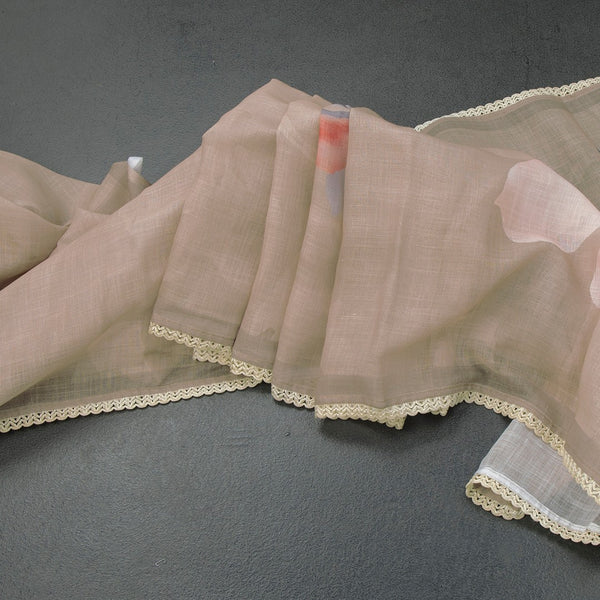 Semi Linen Light Brown Floral Printed Saree 03