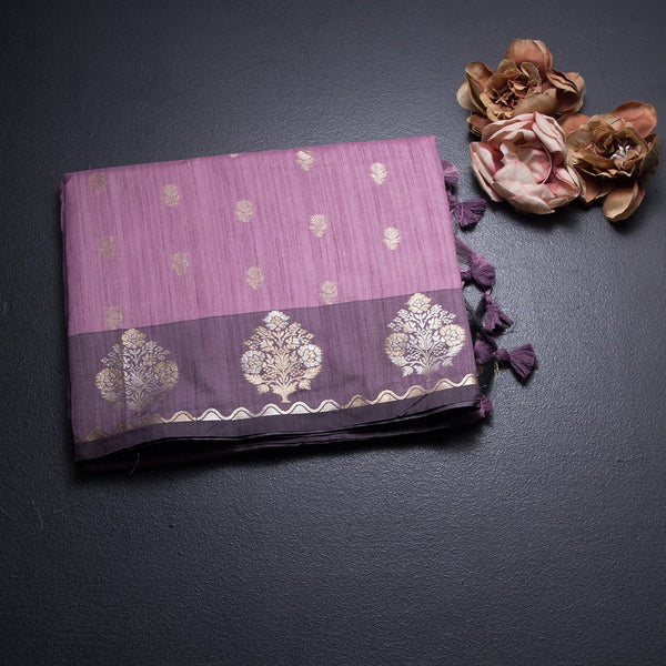 Raw Silk Onion Pink Zari Worked Saree