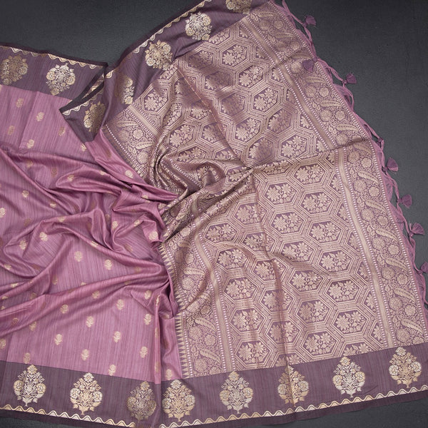 Raw Silk Onion Pink Zari Worked Saree