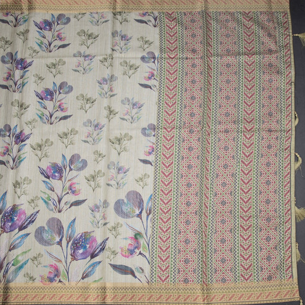 Semi Raw Silk Pista Green Floral Printed Saree 02