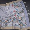 Semi Raw Silk Grey Printed Saree In Tree Design