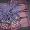 Raw Silk Purple Zari Stripes Saree With Animal Design