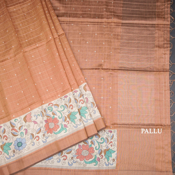 Raw Silk Pale Orange Zari Stripes Saree