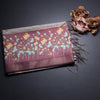 Raw Silk Grey Zari Stripes Saree With Animal Design