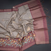 Raw Silk Grey Zari Stripes Saree With Animal Design