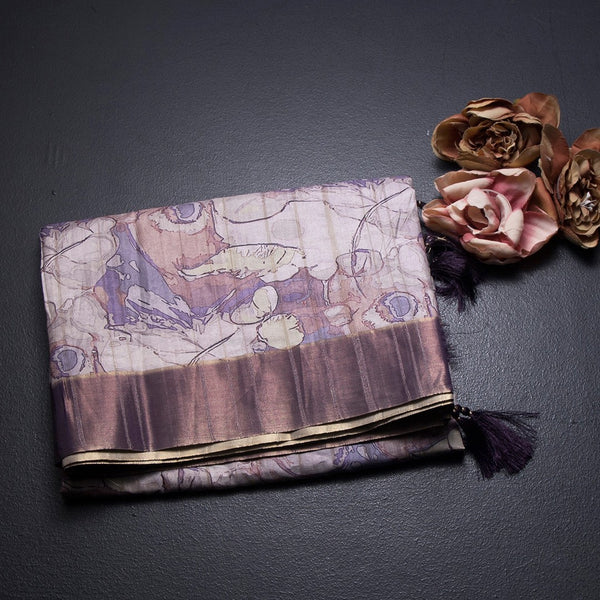 Raw Silk Cream Printed Saree