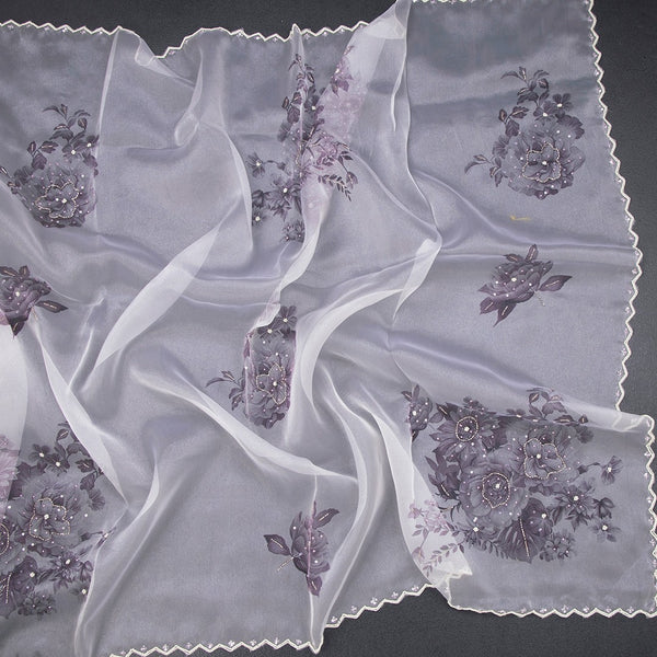 Organza Cream Printed With Sequence Work Saree