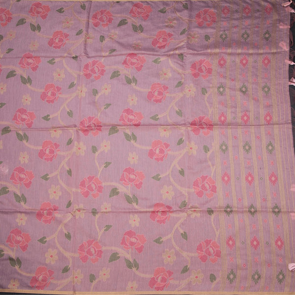 Silk Cotton Pink Floral Thread Work Saree