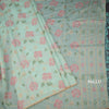 Silk Cotton Mint Green Floral Thread Work Saree