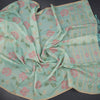 Silk Cotton Mint Green Floral Thread Work Saree