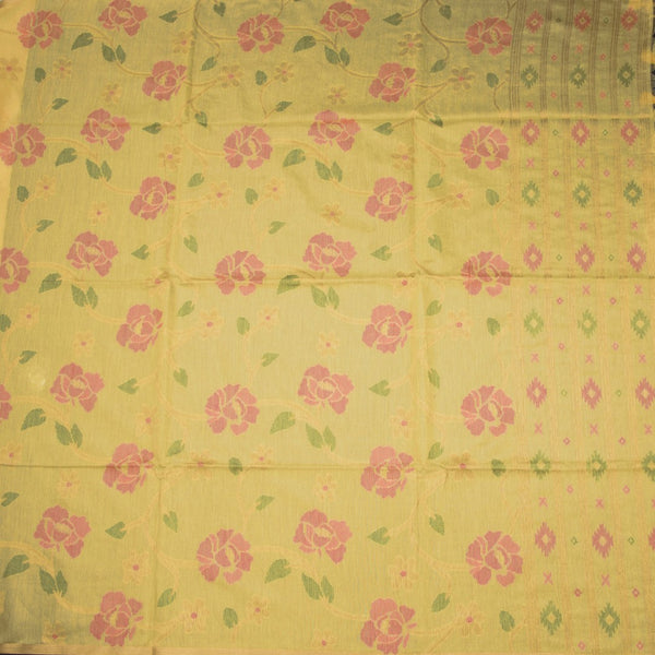 Silk Cotton Yellow Floral Thread Work Saree