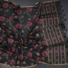 Silk Cotton Black Floral Thread Work Saree
