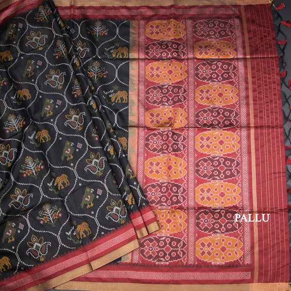 Raw Silk Black Printed Saree