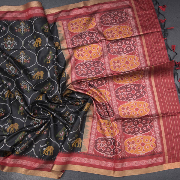 Raw Silk Black Printed Saree