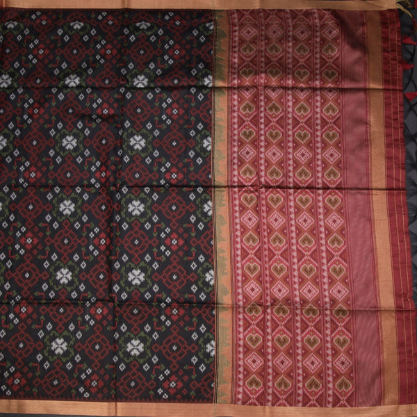 Raw Silk Black Printed Saree 02
