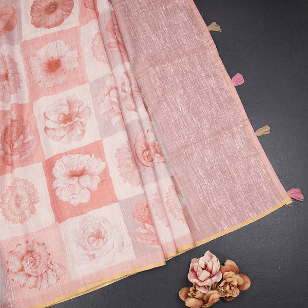 Linen Multi Colour Printed Saree