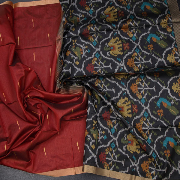 Silk Cotton Maroon Saree With Malli Moggu Design