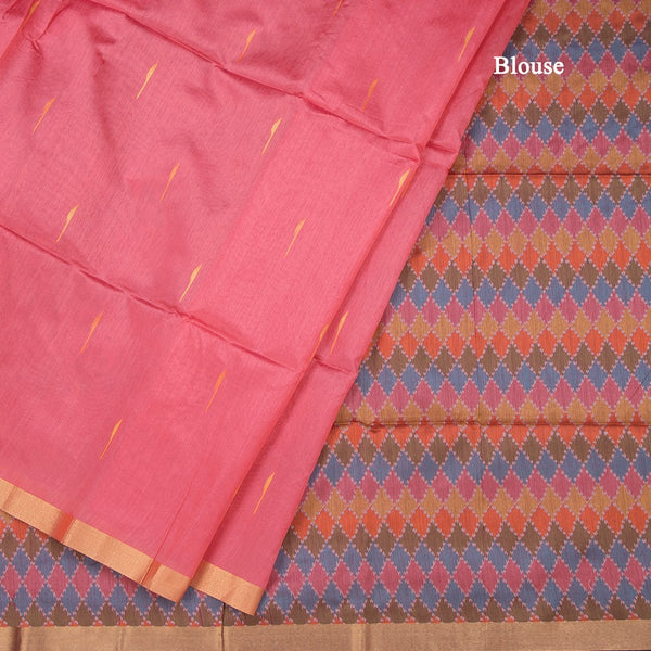 Silk Cotton Peach Saree With Malli Moggu Design